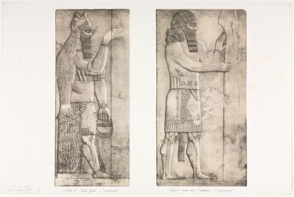 Monuments of Ninevah: Plate 6, Fish-god (Nimroud); Figure near an Entrance (Kouyunjik)