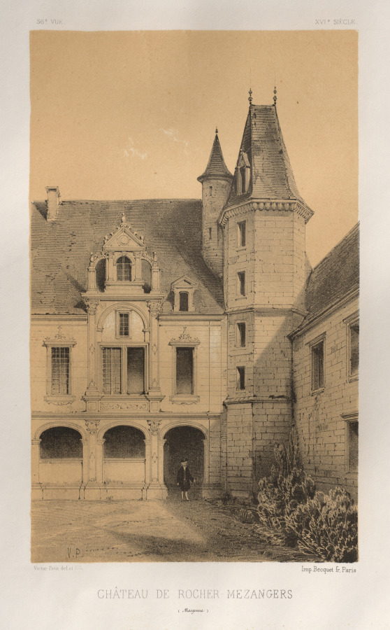 Victor Petit — Architecture Pittoresque ou Monuments des xveme. Et xvieme. Siecles: Chateaux De France des XV et XVI Siecles: Pl. 36, Château De Rocher Mezangers (Mayenne)