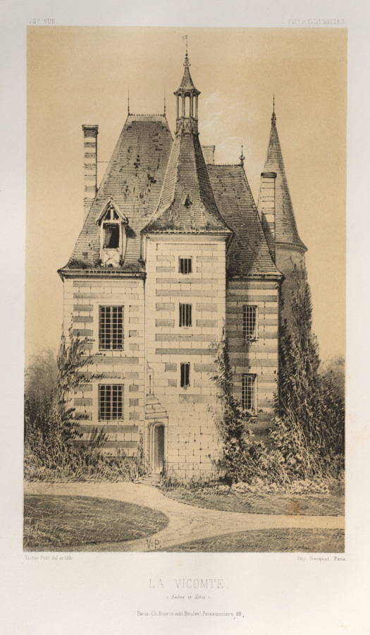 Victor Petit — Architecture Pittoresque ou Monuments des XVeme. Et XVIeme. Siecles: Chateaux de France des XV et XVI Siecles: Pl. 75, La Vicomté (Saône et Loire)