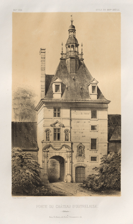 Victor Petit — Architecture Pittoresque ou Monuments des XVeme. Et XVIeme. Siecles: Chateaux de France des XV et XVI Siecles: Pl. 85, Porte du Château d'Outrelaise (Calvados)