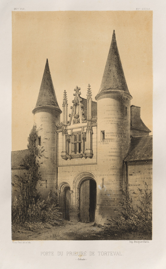 Victor Petit — Architecture Pittoresque ou Monuments des XVeme. Et XVIeme. Siecles: Chateaux de France des XV et XVI Siecles: Pl. 96, Porte du Prieuré de Torteval (Calvados)