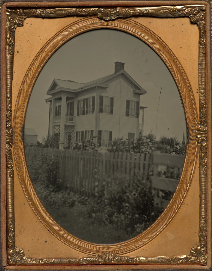 Unknown Artist — Homestead with picket fence and flowers
