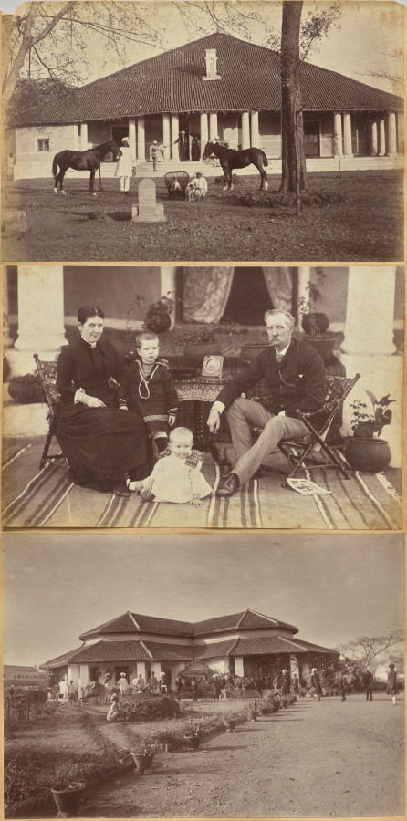 Raja Deen Dayal — Captain Falkner's Bungalow, Neemuch (recto, top); Col. Carpendale and family, Neemuch (recto, bottom); Major Creagh's home, Mhon (verso)