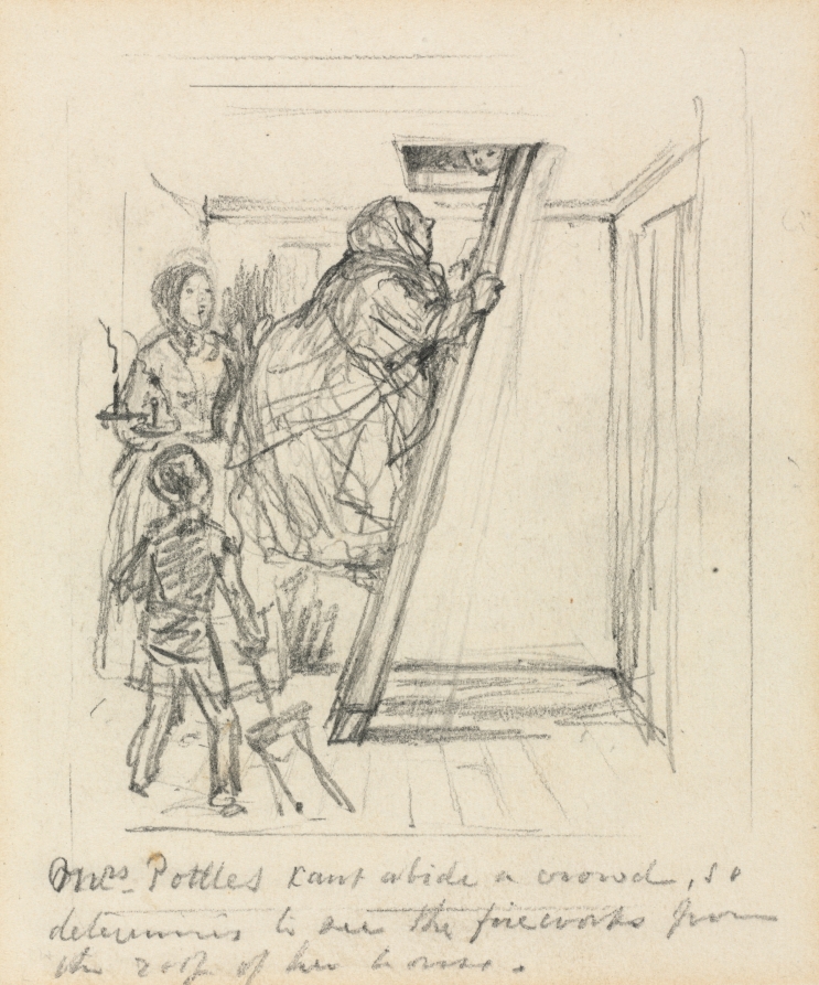 John Leech — Sketch for "Mrs. Pottles Can't Abide a Crowd"