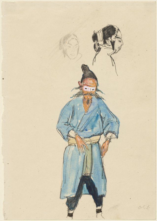 Emil Orlik — Chinese Actor and Two Sketches of a Woman's Head