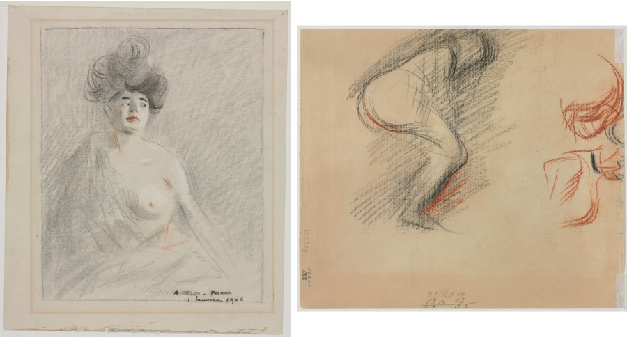 Jean Louis Forain — Courtesan (recto) Figure Sketches (verso)