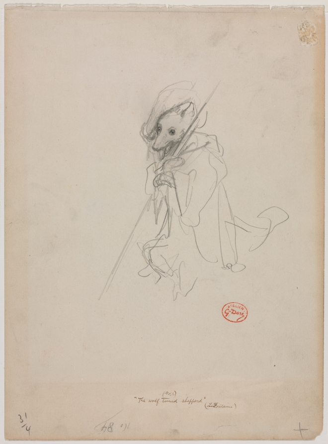 Gustave Doré — Sketch for "The Wolf Turned Shepherd" (recto)