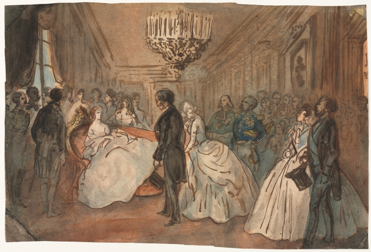 Constantin Guys — The Empress Eugénie Receiving the Diplomatic Corps after the Birth of the Imperial Prince
