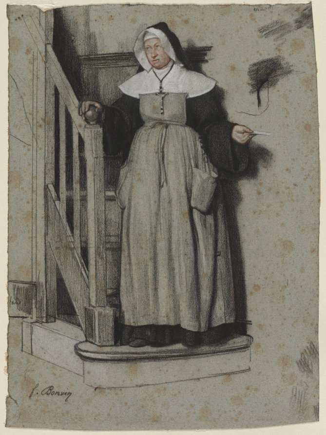 François Bonvin — The Letter of Admission, Interior of a Convent