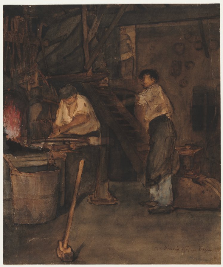 François Bonvin — Study for The Blacksmith's Shop: Remembrance of Le Tréfort