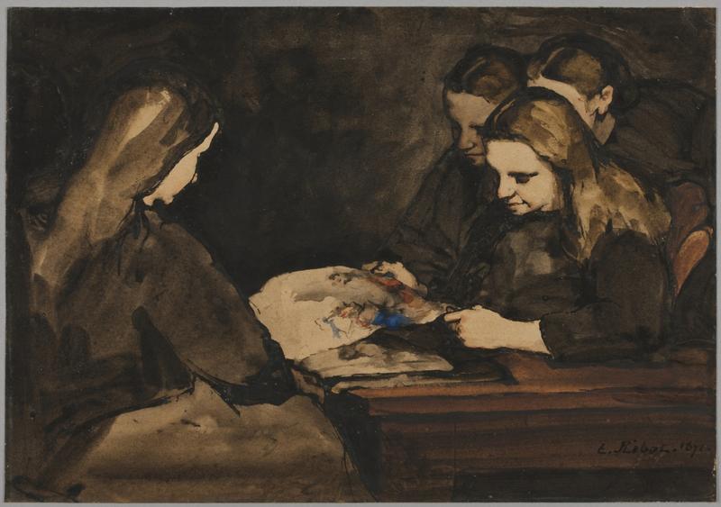 Four Girls Studying a Drawing