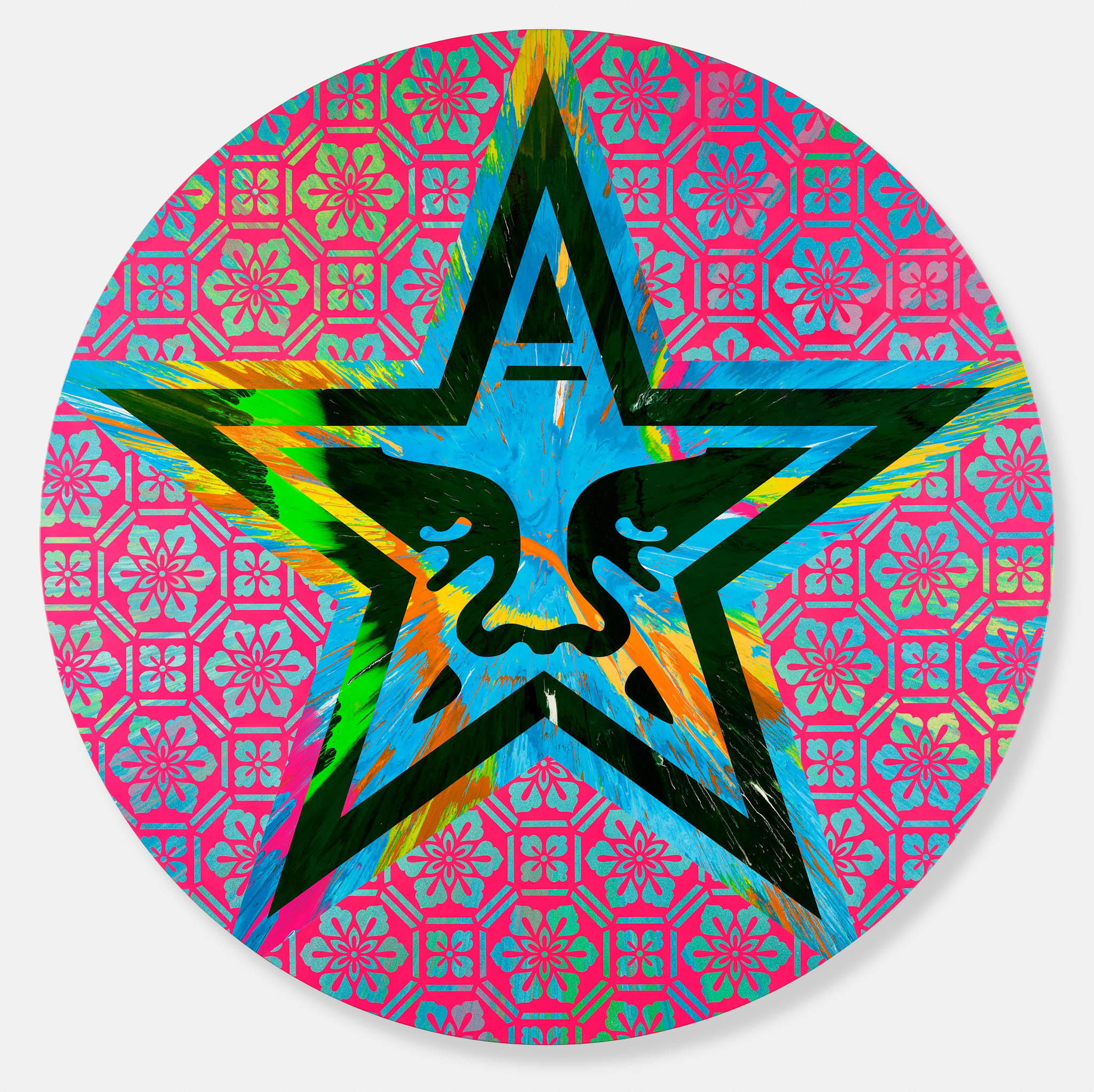 Shepard Fairey — Beautiful Exploding Icon Star 2 Spin Roses Painting