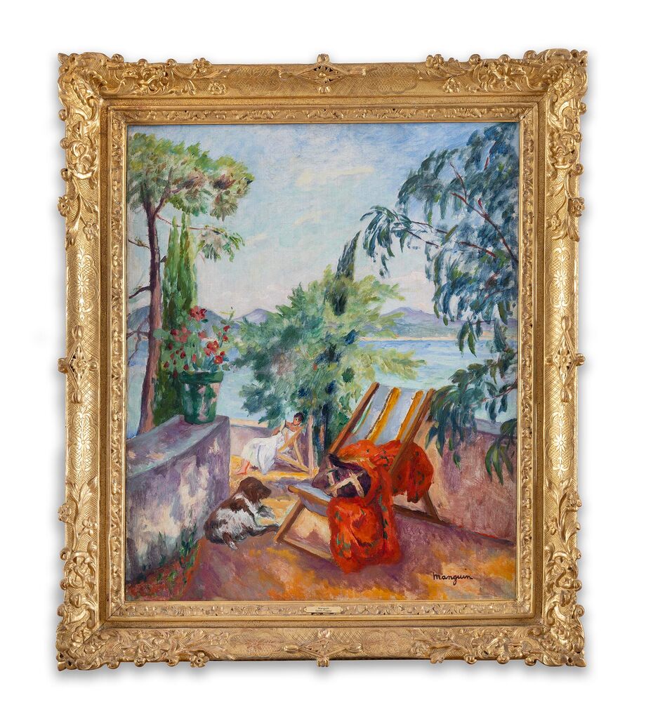 Henri Manguin — Odette et le chien "Barbu" à L'Oustalet, Saint-Tropez