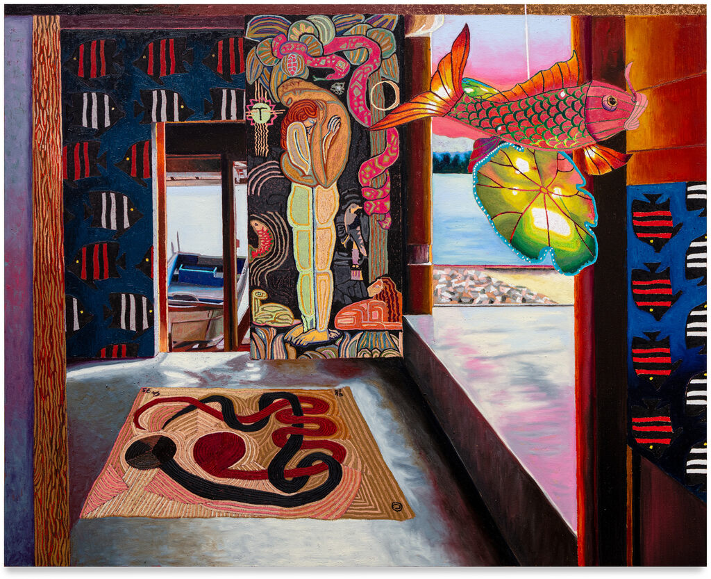 JJ Manford — Eden by the Lake (Lakeside Interior with Marguerite Zorach, Alexander Calder, and Japanese Lantern)