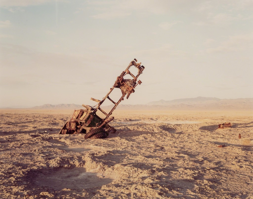 Richard Misrach — Destroyed Vehicle with Active Eagles Nest, Bravo 20 Bombing Range