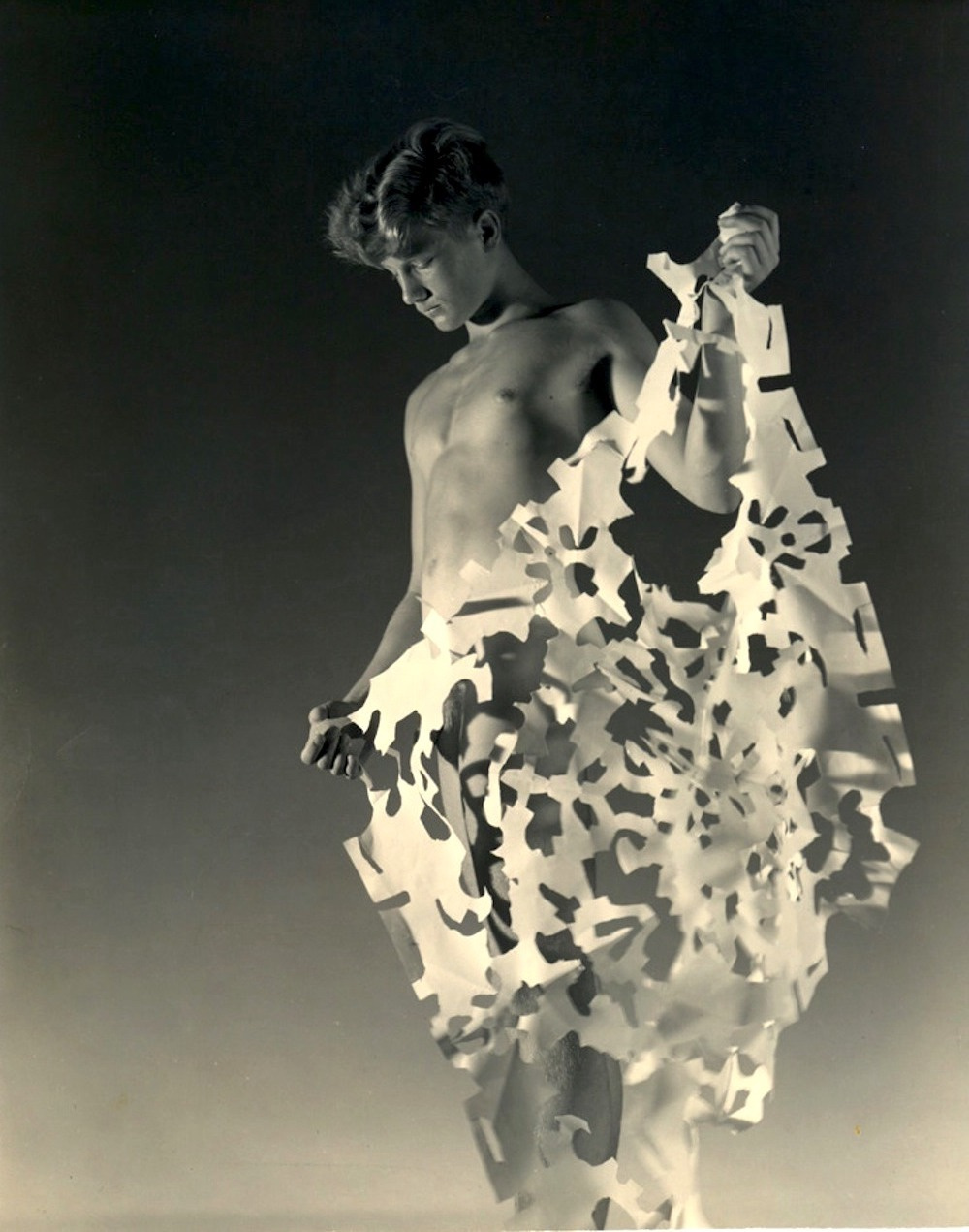 George Platt Lynes — Male Nude with Patterned Fabric