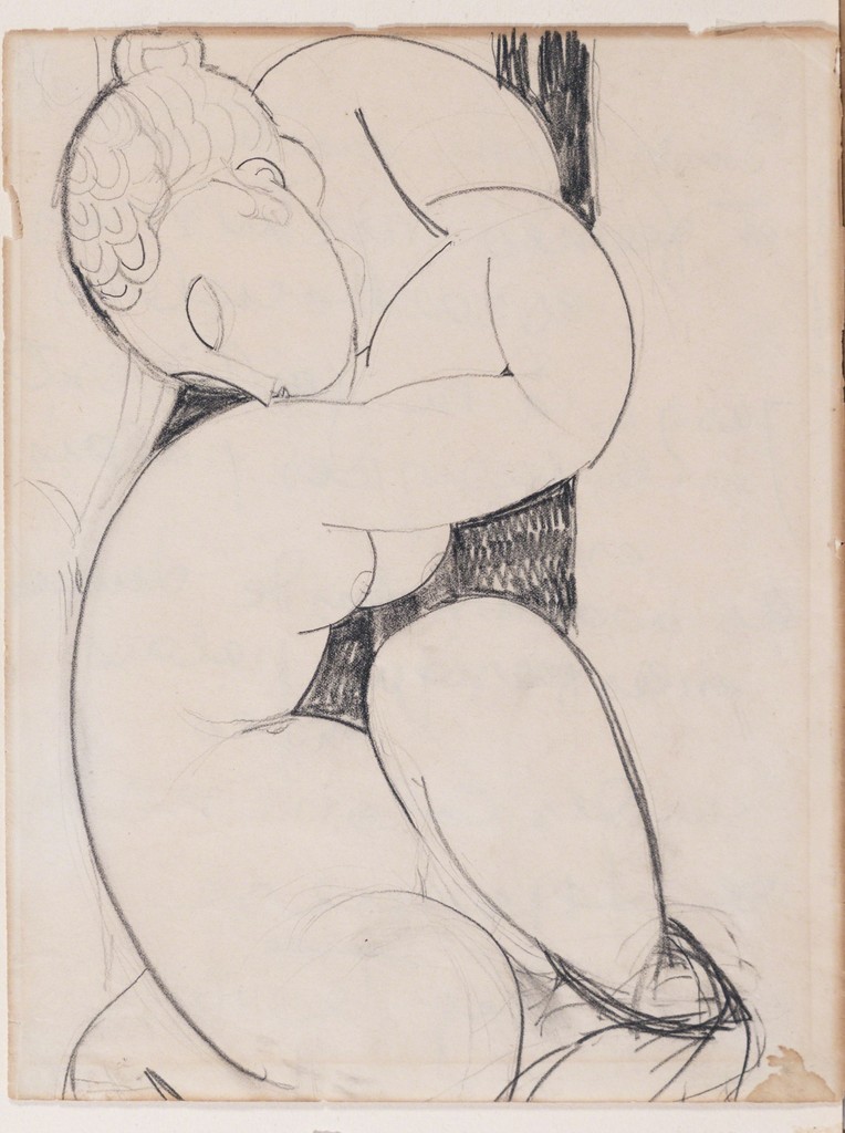 Amedeo Modigliani — Cariatide au dos à gauche (recto) ; Poème (verso)