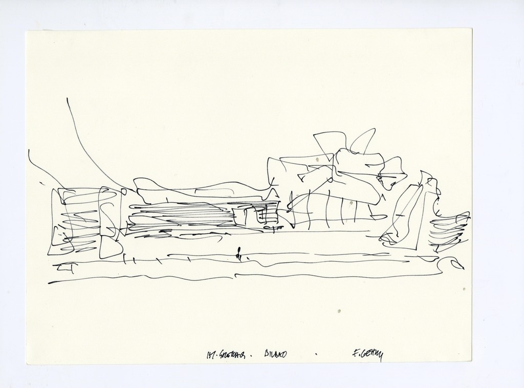 Guggenheim Museum Bilbao, design sketch of the riverfront elevation, Bilbao, Spain