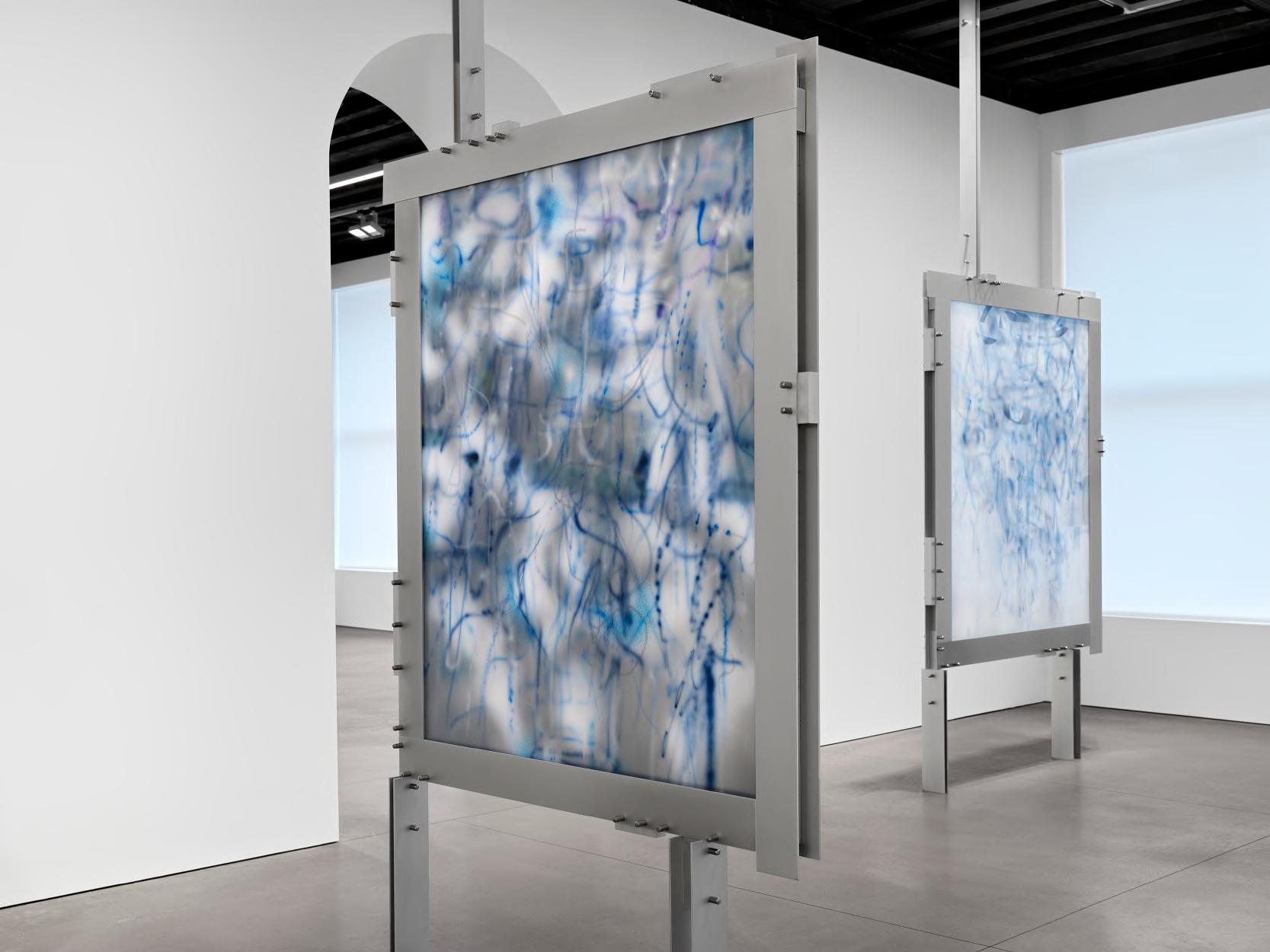 Julie Mehretu — TRANSpaintings (blue) / Upright Brackets