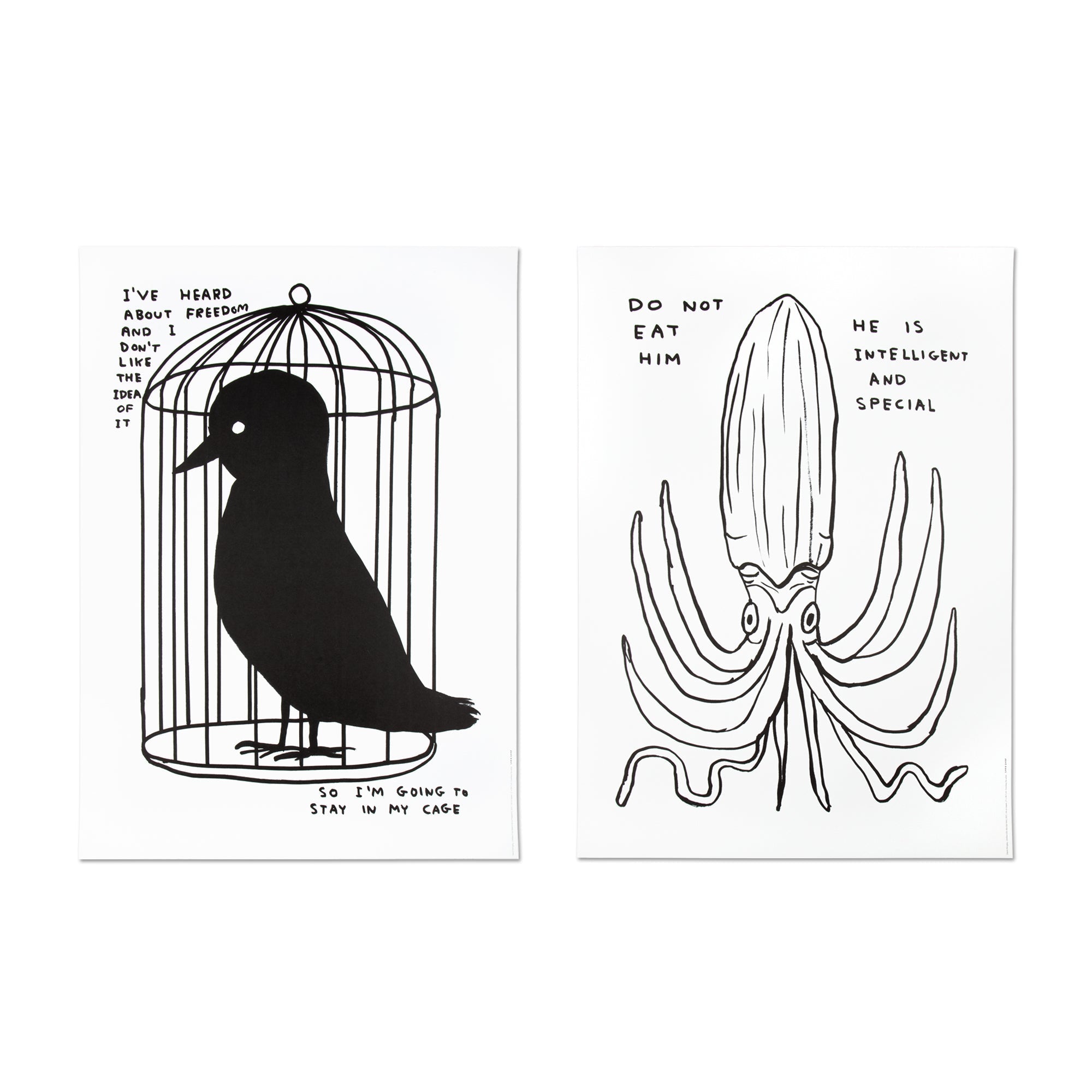 David Shrigley — I've Heard About Freedom + Do Not Eat Him (2 Prints)