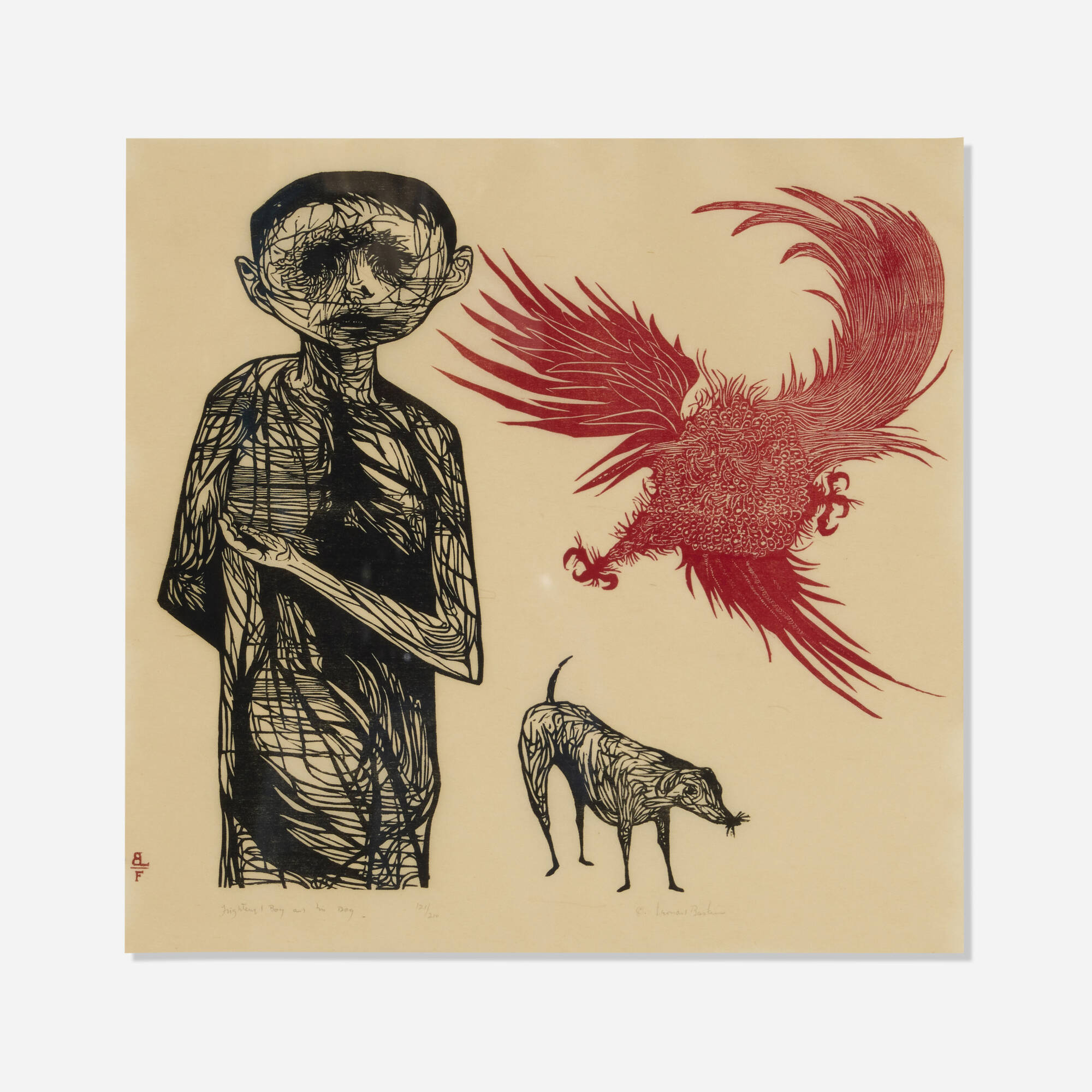Leonard Baskin — Frightened Boy and His Dog