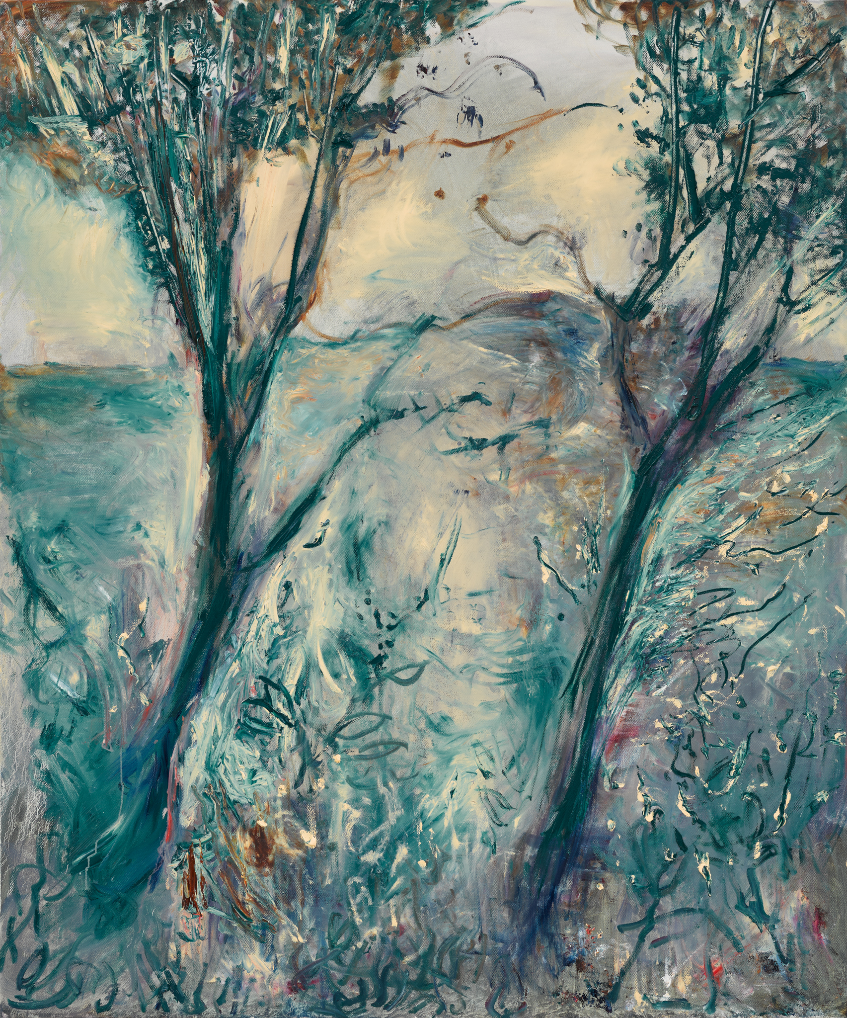 Celia Paul — Two Trees and a Green Hill