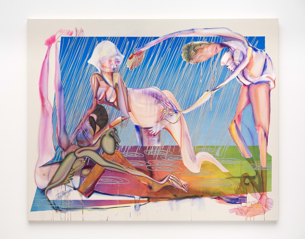 Christina Quarles — Pried Prayed (Hard Rain Gon' Come), 2020, Acrylic on Canvas 195.6x243.8x5.1cm