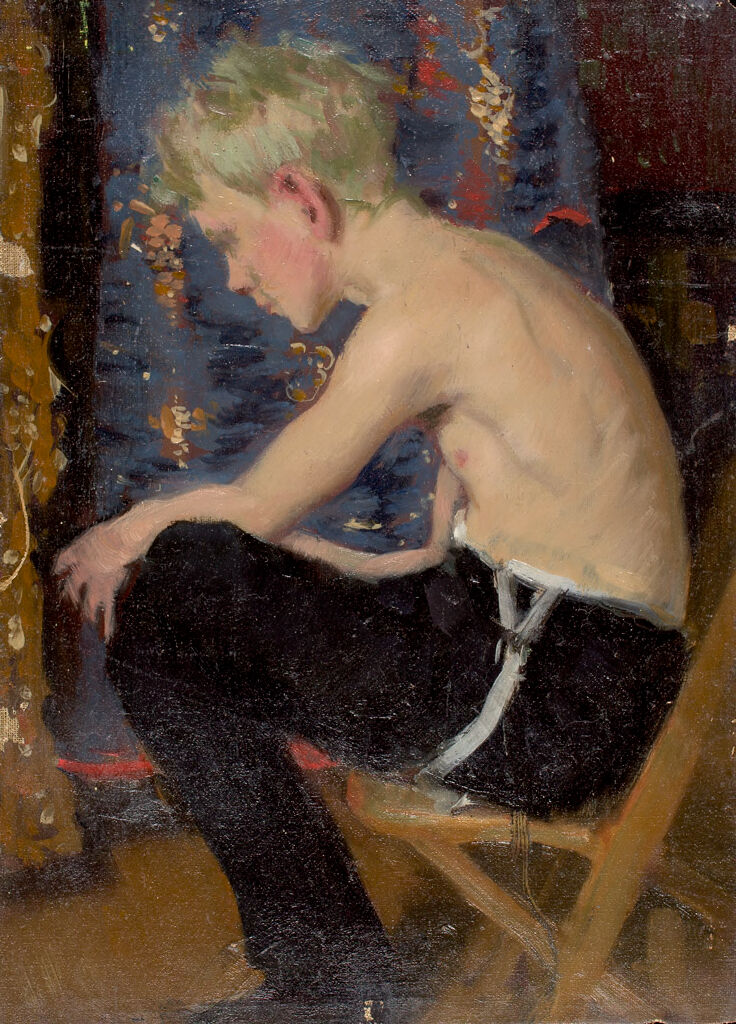 Denman Waldo Ross — Profile Portrait of Shirtless Boy with Suspenders