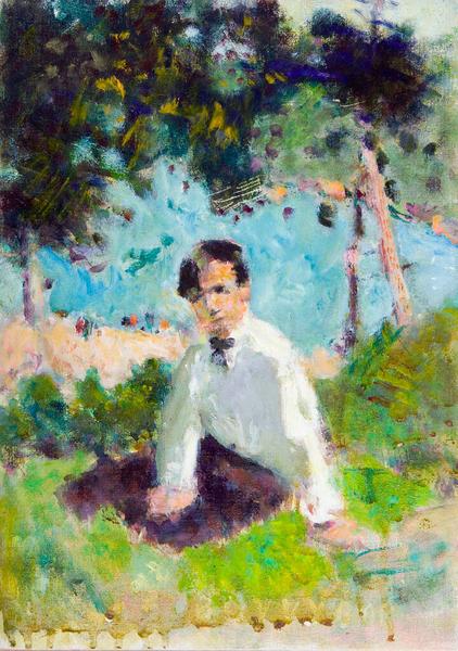 Portrait of a Young Man Seated on Grass